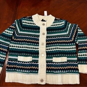 Talbots Cream and Green Knit Cardigan